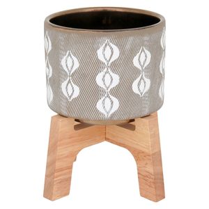 Cachepô Com Suporte Cerâmica Cinza Adin 19X17X17Cm