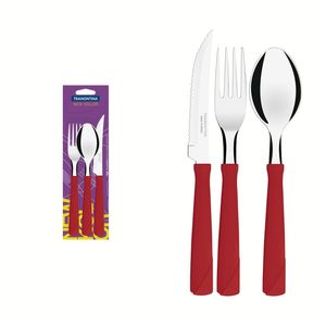 Faqueiro Inox 3 Peças New Kolor Vermelho Tramontina