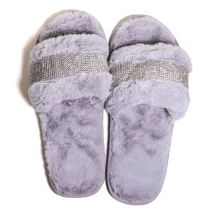 Chinelo Feminino Pantufa Zariff com Strass Cinza PTF094