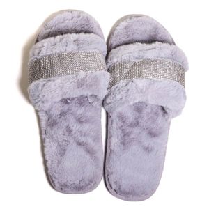 Chinelo Feminino Pantufa Zariff com Strass Cinza PTF094