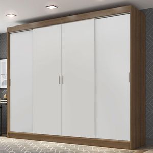 Guarda-Roupa Casal Madesa Austin 4 Portas de Correr 3 Gavetas - Rustic/Branco