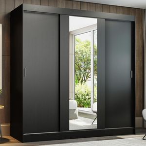 Guarda-Roupa Casal Madesa Reno 3 Portas de Correr com Espelho - Preto