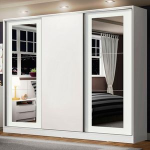 Guarda-Roupa Casal 100% MDF Madesa Eros 3 Portas de Correr com Espelhos - Branco