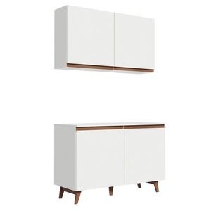 Kit Madesa Reims 120 cm com Armário Aéreo e Balcão Gabinete de Pia - Branco