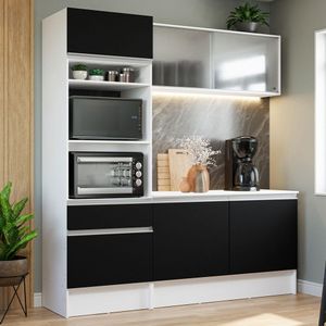 Armário de Cozinha Compacta 180cm Branco/Preto Topazio Madesa 86