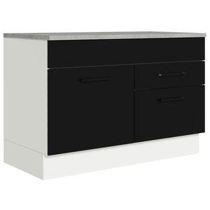 Balcão Gabinete de Pia 120 x 60 cm 1 Porta 2 Gavetas Branco/Preto (Com Tampo) Agata Madesa