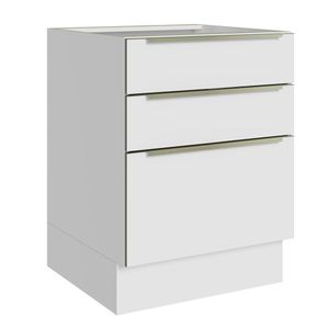 Balcão Madesa Lux 60 cm 3 Gavetas (Sem Tampo) - Branco/Branco Veludo