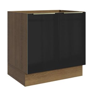 Balcão Madesa Lux 80 cm 2 Portas - Rustic/Preto