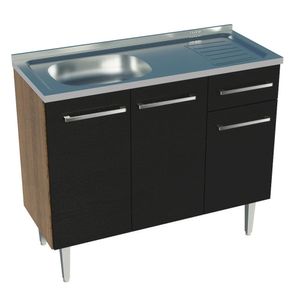 Balcão Gabinete com Pia 3 Portas e 1 Gaveta 105cm Rustic/Preto Emilly Madesa