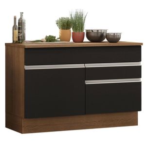 Balcão de Pia Madesa Glamy 120 cm 1 Porta e 2 Gavetas (Com Tampo) - Rustic/Preto