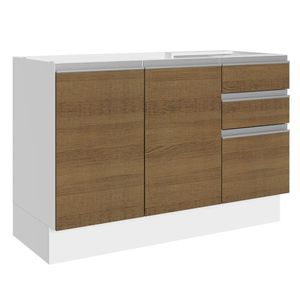 Balcão Gabinete de Pia Madesa Acordes 100% MDF 120 cm 3 Portas e 2 Gavetas - Branco/Rustic