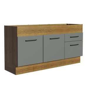 Balcão de Pia Madesa Agata 150 cm 2 Portas e 2 Gavetas (Sem Tampo e Pia) - Rustic/Cinza