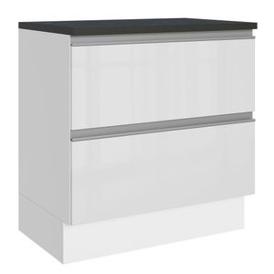 Balcão Madesa Acordes 100% MDF 80 cm 2 Gavetas - Frentes Branco Brilhante