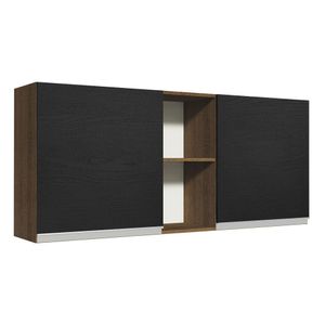 Armário Aéreo Madesa Glamy 150 cm 2 Portas e 2 Nichos - Rustic/Preto