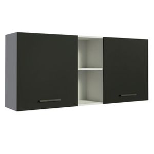 Armário Aéreo Madesa Agata 150 cm 2 Portas e 2 Nichos - Branco/Preto