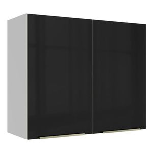 Armário Aéreo Madesa Lux 80 cm 2 Portas - Branco/Preto