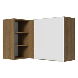 Armário Aéreo de Canto com Adega Acoplada Madesa Lux 1 Porta - Rustic/Branco Veludo