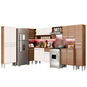 Cozinha Completa de Canto Madesa Emilly Live com Armário e Balcão 17 Portas 1 Gaveta - Rustic/Branco