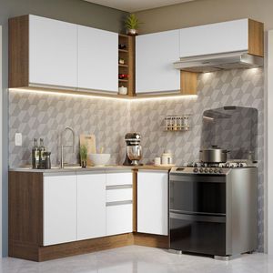 Armário de Cozinha Completa de Canto 349cm Rustic/Branco Glamy Madesa 07