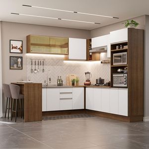 Cozinha Completa de Canto Madesa Glamy 504001 com Armário e Bancada (S/ Tampo e Pia) - Rustic/Branco