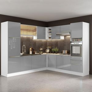 Cozinha Completa de Canto Madesa Lux 546003 com Armário e Balcão - Branco/Cinza