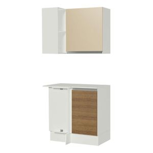 Kit Canto Reto Madesa Smart 2 Portas e Nicho com Tampo 100% MDF - Branco/Rustic/Crema