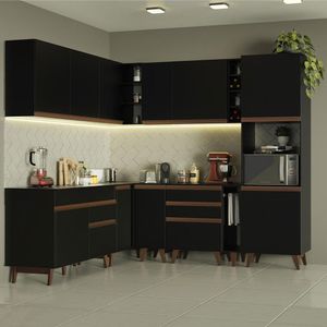 Cozinha Completa de Canto Madesa Reims 437001 com Armário e Balcão - Preto