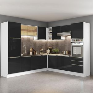 Cozinha Completa de Canto Madesa Lux 546003 com Armário e Balcão - Branco/Preto