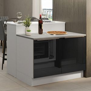 Ilha de Cozinha com Bancada e Balcão 120 cm Branco/Preto Lux Madesa