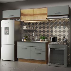 Armário de Cozinha Compacta 280cm Rustic/Cinza Agata Madesa 01