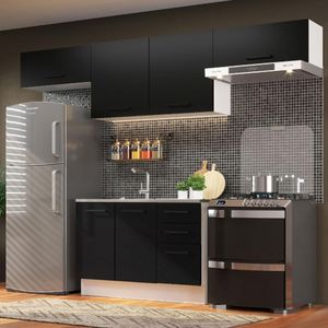 Armário de Cozinha Compacta 280cm Branco/Preto Agata Madesa 02