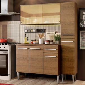 Armário de Cozinha Compacta 137cm Rustic Emilly Gold Madesa 03