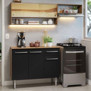 Armário de Cozinha Compacta 165cm Rustic/Preto Emilly Madesa 02