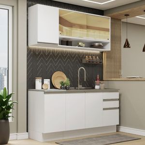 Cozinha Compacta Madesa Glamy 160002 com Armário e Balcão (Sem Tampo e Pia) - Branco