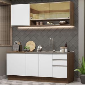 Cozinha Compacta Madesa Glamy 180006 com Armário e Balcão (Sem Tampo e Pia) - Rustic/Branco