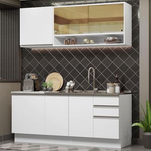 Cozinha Compacta Madesa Glamy 180006 com Armário e Balcão (Sem Tampo e Pia) - Branco