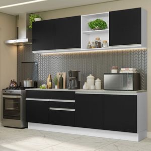 Armário de Cozinha Completa 240cm Branco/Preto Glamy Madesa 06