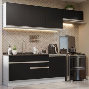 Armário de Cozinha Completa 260cm Branco/Preto Glamy Madesa 03