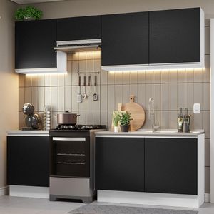 Armário de Cozinha Completa 240cm Branco/Preto Glamy Madesa 09