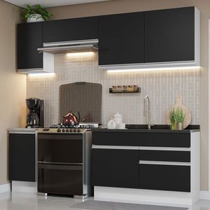 Armário de Cozinha Completa 240cm Branco/Preto Glamy Madesa 07