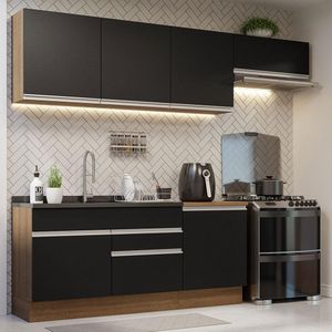 Armário de Cozinha Completa 260cm Rustic/Preto Glamy Madesa 03