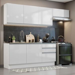 Cozinha Completa 100% MDF Madesa Acordes 260003 com Armário e Balcão - Frentes Branco Brilho