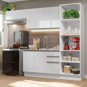 Armário de Cozinha Completa 260cm 100% MDF Frentes Branco Brilho Acordes Madesa 04