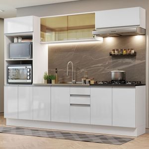 Cozinha Completa 100% MDF Madesa Acordes 270007 com Armário e Balcão - Frentes Branco Brilho