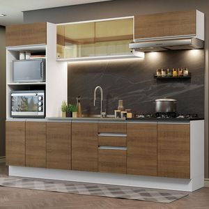 Cozinha Completa 100% MDF Madesa Acordes 270007 com Armário e Balcão - Branco/Rustic