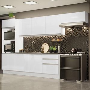 Cozinha Completa 100% MDF Madesa Acordes 330006 com Armário e Balcão - Frentes Branco Brilho