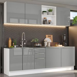 Armário de Cozinha Completa 240cm Branco/Cinza Lux Madesa 05