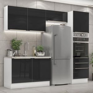 Cozinha Completa Madesa Lux 260005 com Armário e Balcão - Branco/Preto