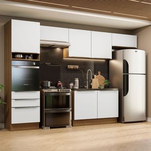 Cozinha Completa Madesa Lux 340001 com Armário e Balcão - Rustic/Branco Veludo