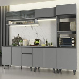 Armário de Cozinha Completa 260cm Cinza Nice Madesa 06